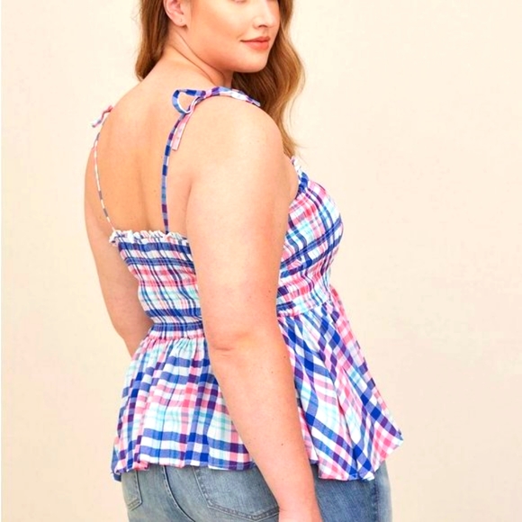 ❤️NWT VINTAGE TORRID PEPLUM SHOULDER TIES - CRINKLE GAUZE PLAID CAMI - PLUS SIZE - Picture 2 of 13